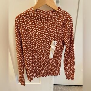 NWT Cat & Jack Burnt Orange Floral Girls Turtleneck small